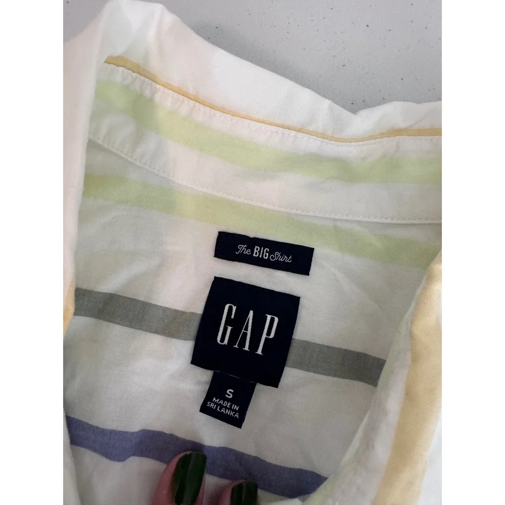 Gap The Big Shirt Pastel Rainbow Stripe Cotton Button Down Oversized Small pp - Picture 6 of 8